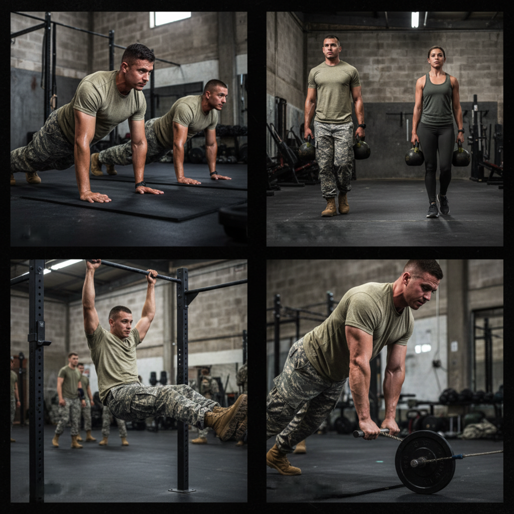 Soldiers training core and grip strength for ACFT deadlift improvement.
