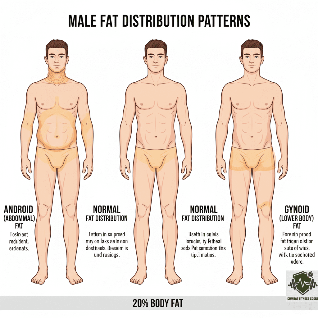 Illustration showing fat distribution differences and genetics affecting body shape at the same body fat percentage