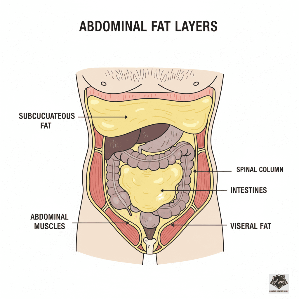 Diagram explaining subcutaneous fat and visceral fat layers and their role in overall body fat percentage