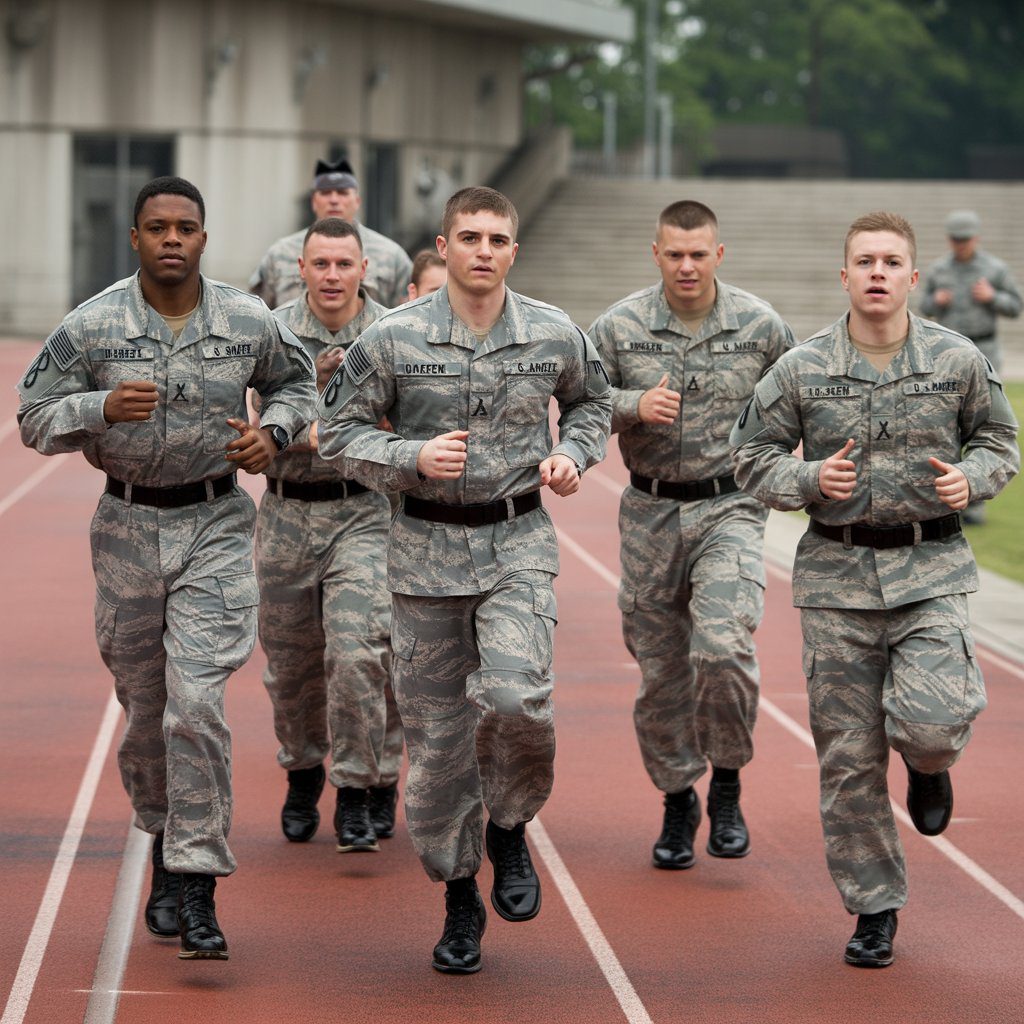 Army soldiers running during physical fitness test, reflecting army running requirements and endurance standards.