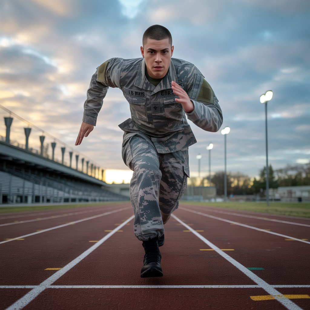U.S. Army soldier sprinting during the Sprint Drag Carry event of the Army Combat Fitness Test