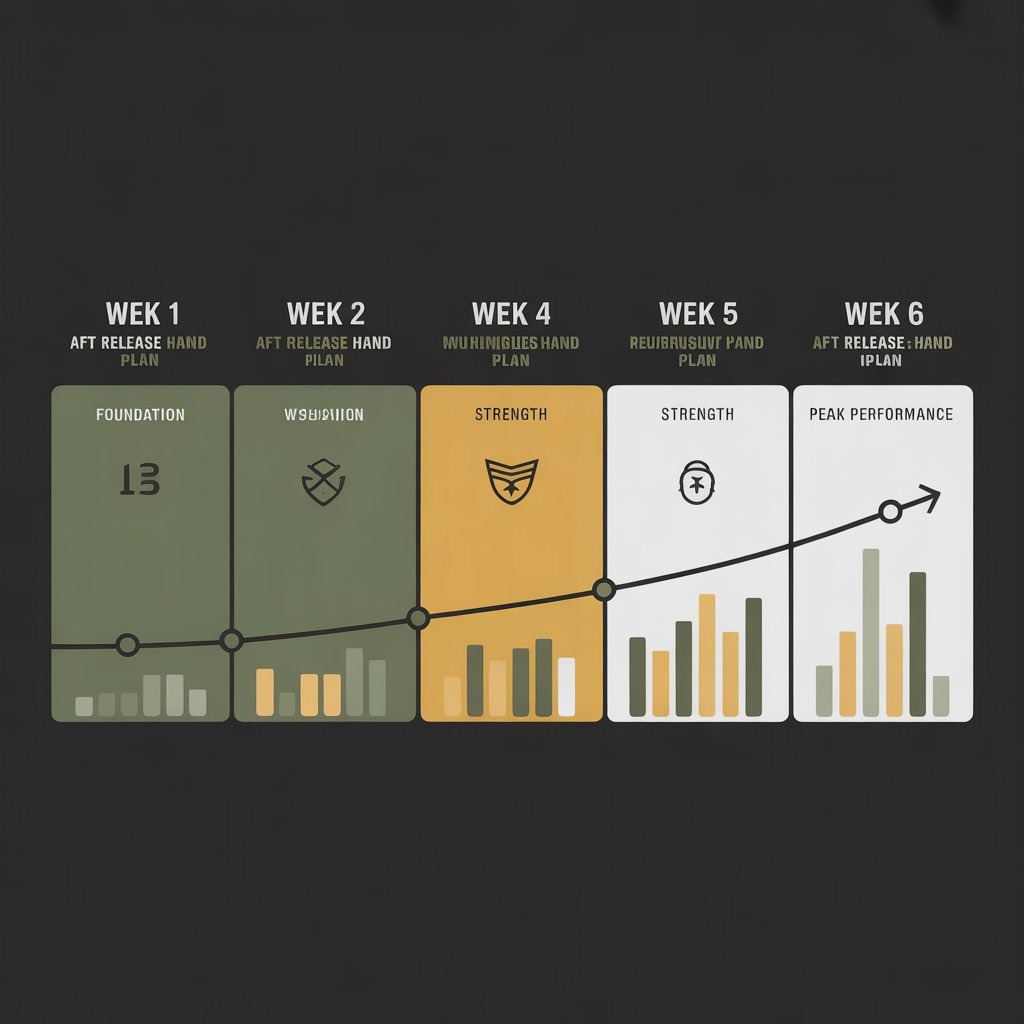 6-week AFT push-up training plan timeline showing foundation, strength, and peak performance phases...